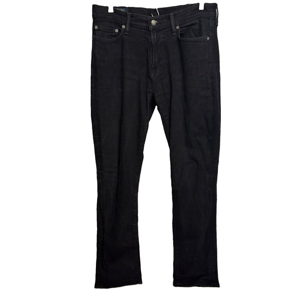 Abercrombie Fitch Kennan Straight Jeans Mens 32x32 Black Distressed Stretch Prep